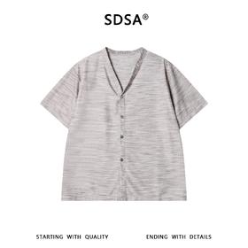 SDSA男装2026新款轻奢细条纹V领短袖开衫衬衫宽松垂感休闲上衣
