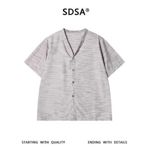 SDSA男装2026新款轻奢细条纹V领短袖开衫衬衫宽松垂感休闲上衣 商品图0
