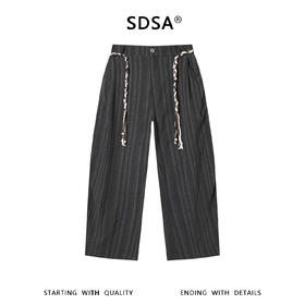 SDSA男装2026新款高贵轻奢潮牌竖纹编织抽绳休闲裤新中式垂感长裤