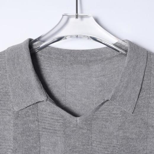 SDSA男装2026新款竖条肌理V领翻领短袖针织Polo衫宽松休闲上衣 商品图1