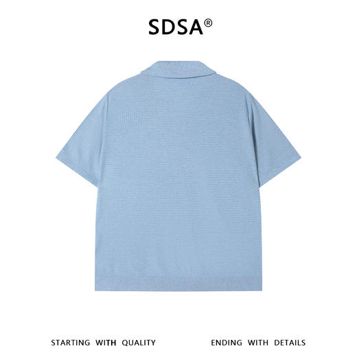 SDSA男装2026新款高贵轻奢老钱风纯色肌理感针织小V翻领短袖T恤 商品图1