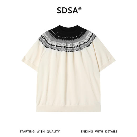 SDSA男装2026新款高贵轻奢费尔岛提花半高领针织短袖复古宽松上衣 商品图1