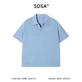 SDSA男装2026新款高贵轻奢老钱风纯色肌理感针织小V翻领短袖T恤
