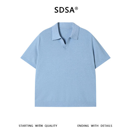 SDSA男装2026新款高贵轻奢老钱风纯色肌理感针织小V翻领短袖T恤 商品图0