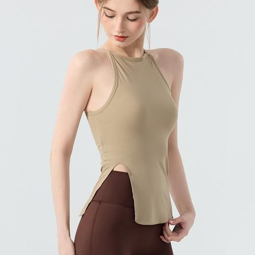新款紧身裸感瑜伽背心女外穿开叉带胸垫健身运动瑜伽服无袖上衣女  000BM452 商品图1