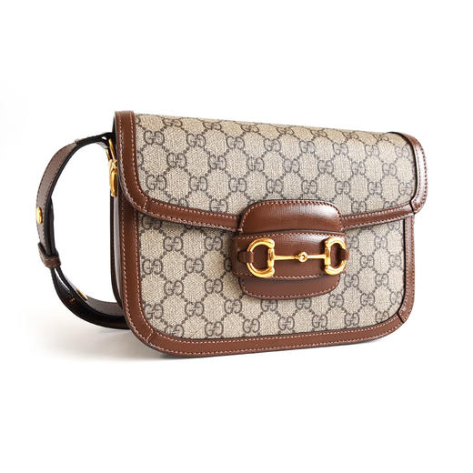 【95新】Gucci古驰1955系列602204中号老花拼棕色1955马衔扣马鞍包单肩包女士080426AK13 商品图1