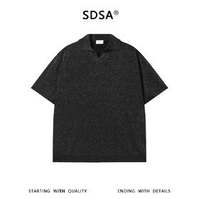 SDSA男装2026新款高贵轻奢老钱风纯色简约针织海鸥领短袖T恤百搭