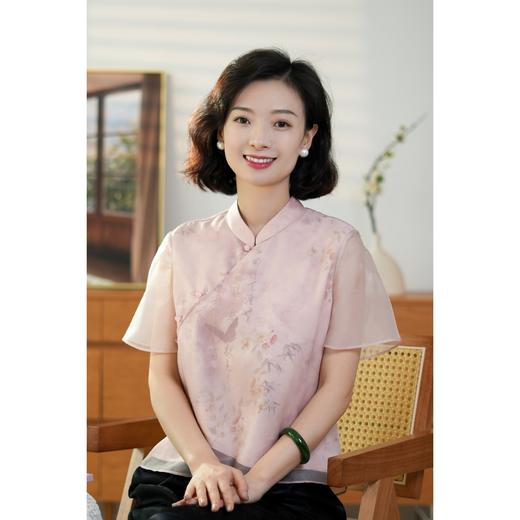 西子/海棠新中式立领斜襟网纱气质国风衬衣短袖上衣/CSXP178 商品图1