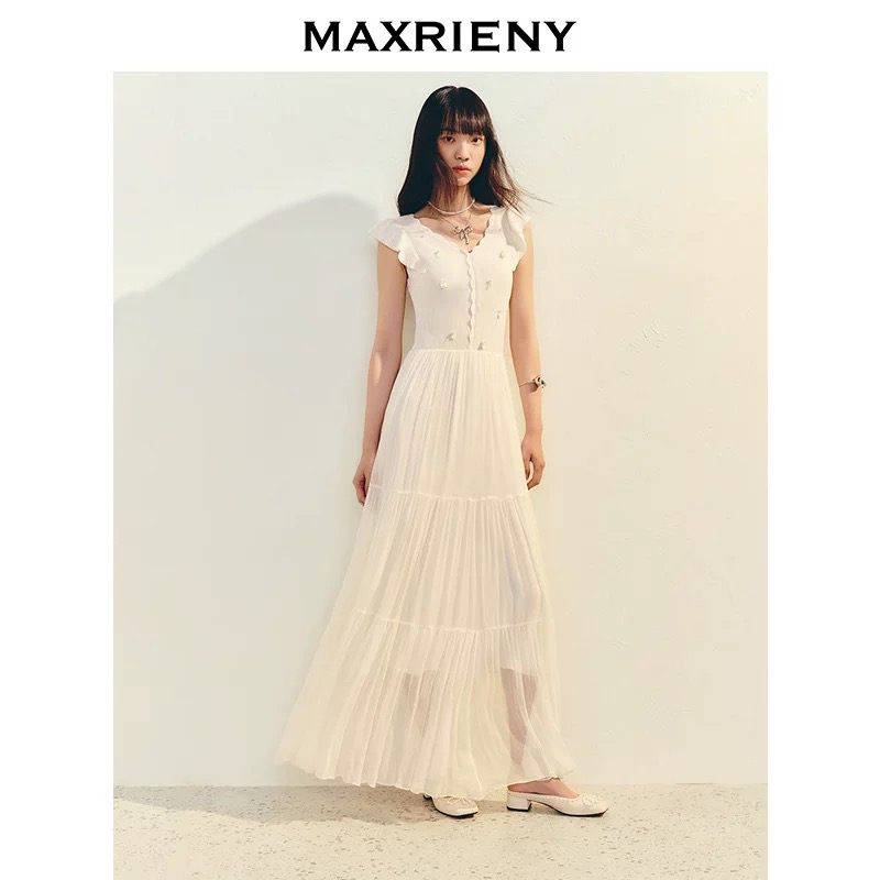 玛克门店发货：MAXRIENY散摆连衣裙甜美长裙小白裙货号：MC86DR026
