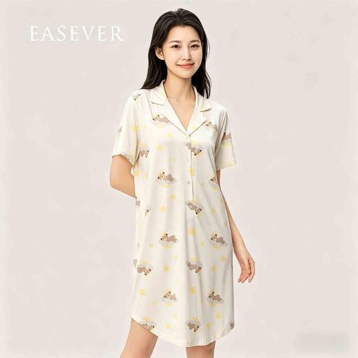 绎生活 女士印花翻领睡裙 | 面料亲肤柔软、软糯舒适、版型宽松、宅家更舒适 商品图0