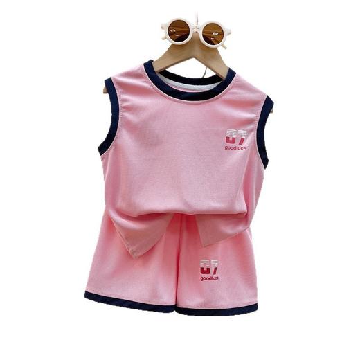 【耐磨抗皱！透气排汗】华夫格儿童运动套装夏季无袖背心运动篮球服男女童透气两件套。xb 商品图4