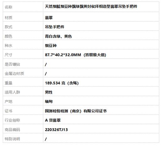【天然正品】A货翡翠天然细腻细豆种飘绿飘黄封侯拜相造型翡翠吊坠手把件87.7*40.2*32.0MM（皆取最大值）220326TJ13 商品图8