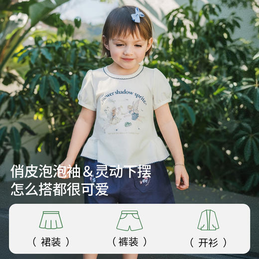 【宝宝服饰】嫚熙童装儿童T恤2026夏季新款女宝柔软亲肤透气超柔泡泡袖上衣 商品图4