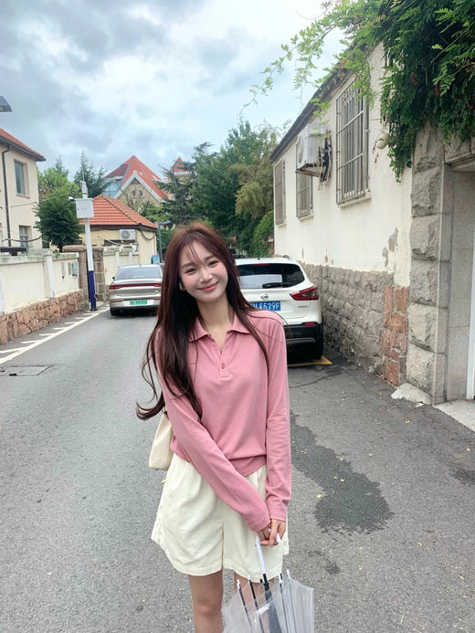 专柜实拍【高弹polo衫】拉夏贝尔/La Chapelle极简通勤！100棉弹力翻领V领打底T恤 商品图1