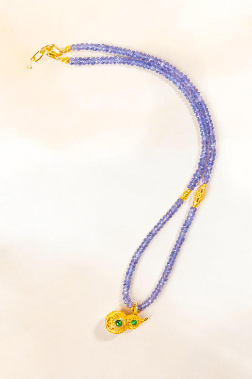 18k坦桑石金镶玉葫芦 商品图1