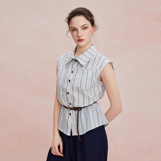 RF220斯尔丽2026新款休闲风条纹衬衣搭配阔脚裤松弛通勤 商品图4