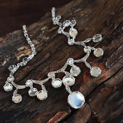 【天然正品】A货翡翠AU750收藏级白金豪镶钻群镶奢华款天然细腻糯冰种满绿平安扣造型翡翠项链 链长：46CM（长度可调节）060426NJM31 商品图6