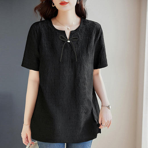夏季黑色短袖t恤女2026年新款女装大码宽松显瘦上衣高端半袖体恤 商品图3