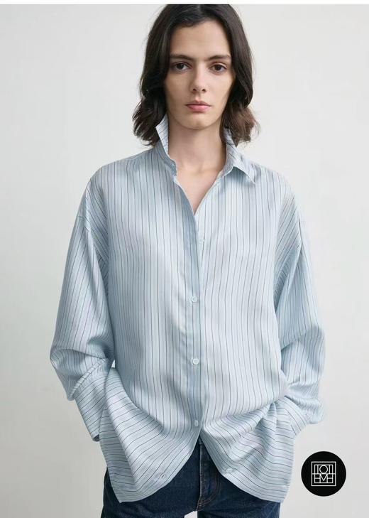 女款条纹丝质长袖衬衫la 商品图3