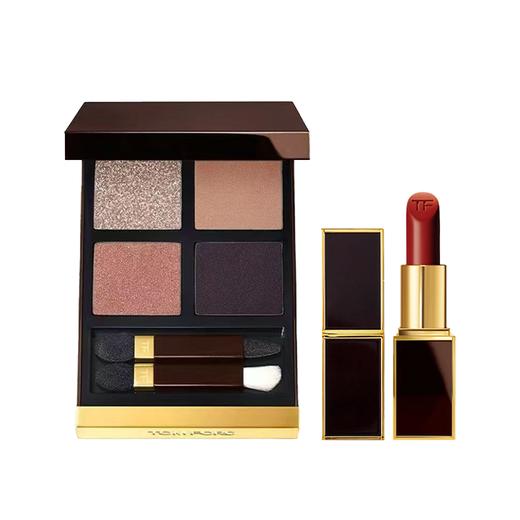 【送TF礼袋】TF经典四色眼影盘 10g/盒+TF经典黑管口红正装3g 香港直邮 商品图1