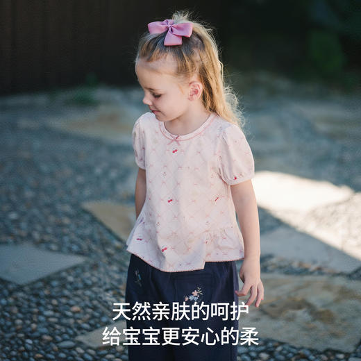 【宝宝服饰】嫚熙童装儿童T恤2026夏季新款女宝柔软亲肤透气超柔泡泡袖上衣 商品图3