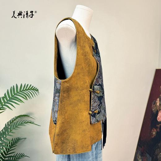 新中式撞色牡丹提花流苏圆领单排扣马甲 商品图5