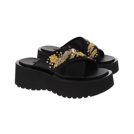 sheme原创设计刺绣水晶速干内里巴洛克风格女士厚底拖鞋可定制 商品图5