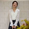 西子/铃兰小径桑蚕丝弹力柔叠绉花边V领竖条褶皱上衣/SYYF0694 商品缩略图0