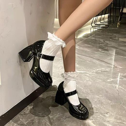 【不累脚！舒服透气】小众美式高跟复古玛丽珍鞋法式小个子恨天高粗跟圆头黑色jk鞋。xb 商品图3