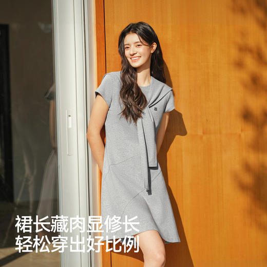 商场同款|森马连衣裙女夏披肩正肩短袖圆领分割刺绣2026新款短裙 商品图3