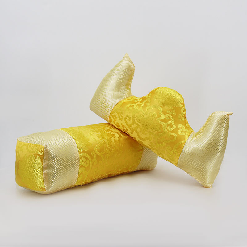 黄色寿纹寿枕软枕皇帝枕羊角枕头枕脚枕脚蹬老人寿终殡葬用品随葬