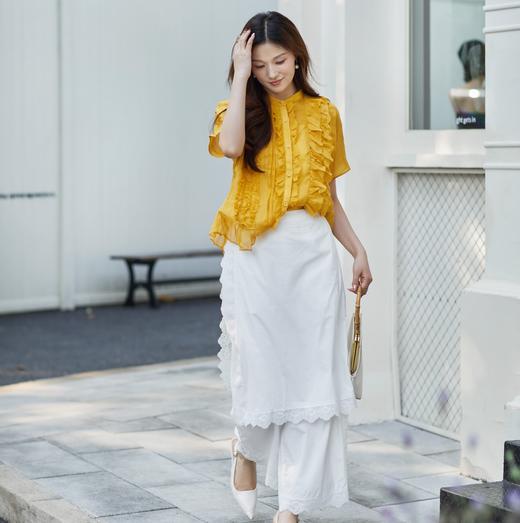 【林栖设计小店】荷影轻曳|苎麻优雅多色荷叶边夏新款花边衬衫上衣1962014 商品图2