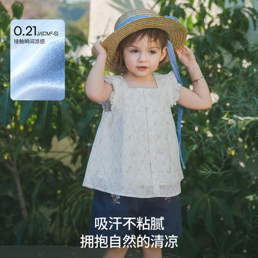 【宝宝服饰】嫚熙童装儿童衬衫2026新款夏季碎花女宝天丝亚麻凉感飞袖开衫上衣 商品图1