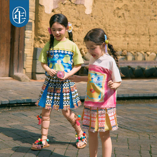 年衣童装儿童短袖T恤女童夏新款民族风凉感女孩印花撞色圆领上衣 商品图2