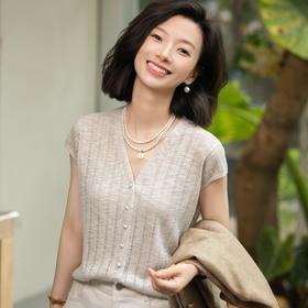 西子/椰奶拿铁竹节麻凉感百搭浅咖针织马甲背心女内搭/MSYH0143