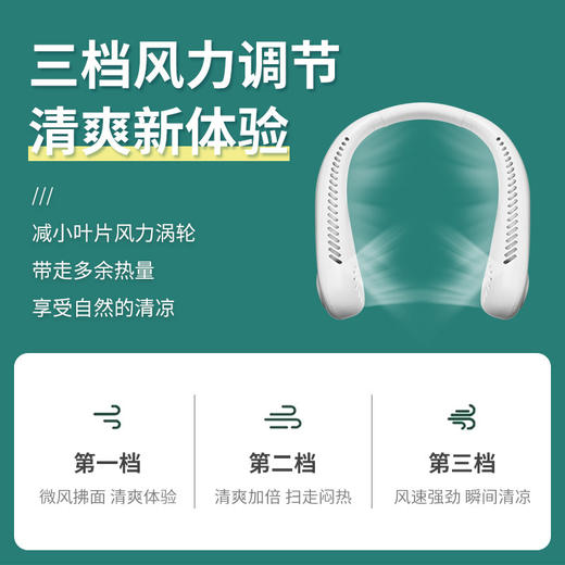【360度旋转设计、超长续航静音】无叶涡轮挂脖风扇跨境爆款usb懒人户外大风力挂脖风扇.TA 商品图2