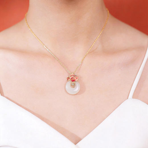 六鑫珠宝 新中式天然和田玉康乃馨吊坠 s925纯银 母亲节送妈妈礼物 商品图3