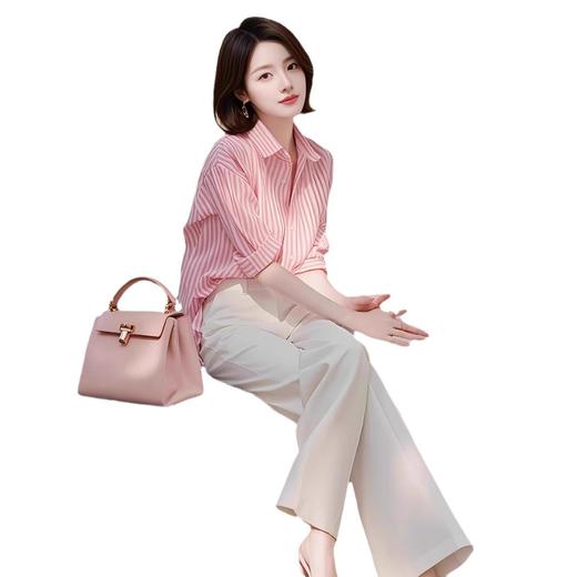 小众设计感气质御姐两件套，时髦减龄条纹衬衫长裤套装 商品图4