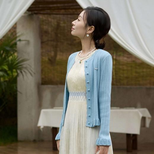 西子/赛里木湖羊毛金葱花边百搭蓝色针织开衫/MSXS0433 商品图1