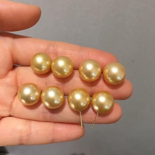 10.
招财金🤩🤩
18k金镶南洋金珠耳钉，12-13mm，规格大气 ，极微瑕，光泽亮，优雅金色 商品图1