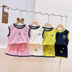 【耐磨抗皱！透气排汗】华夫格儿童运动套装夏季无袖背心运动篮球服男女童透气两件套。xb
