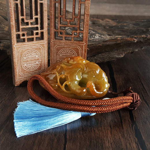 【天然正品】A货翡翠天然细腻细豆种封侯拜相造型黄翡翡翠吊坠手把件78.1*54.9*38.1MM（皆取最大值）220326TJ12 商品图7
