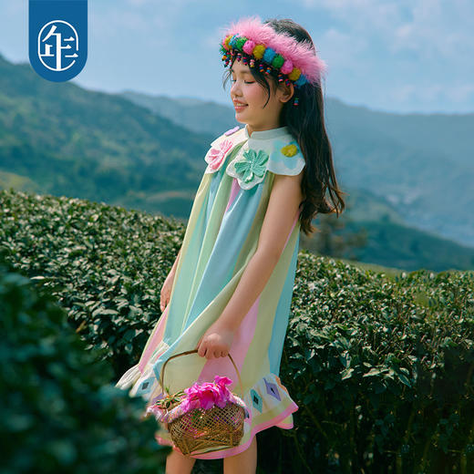 年衣童装儿童连衣裙女童夏季新款民族风公主女孩云肩A字裙子长裙 商品图3