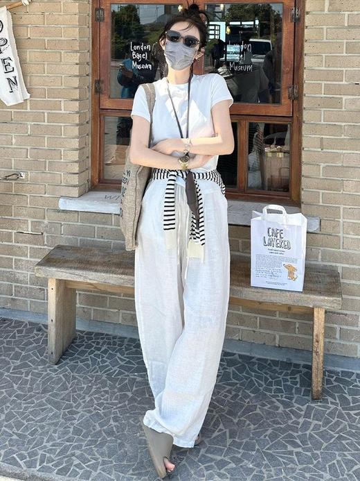 【限时39.9】白色棉麻阔腿裤女夏季薄款2026新款冰凉宽松小个子休闲慵懒拖地裤 商品图2