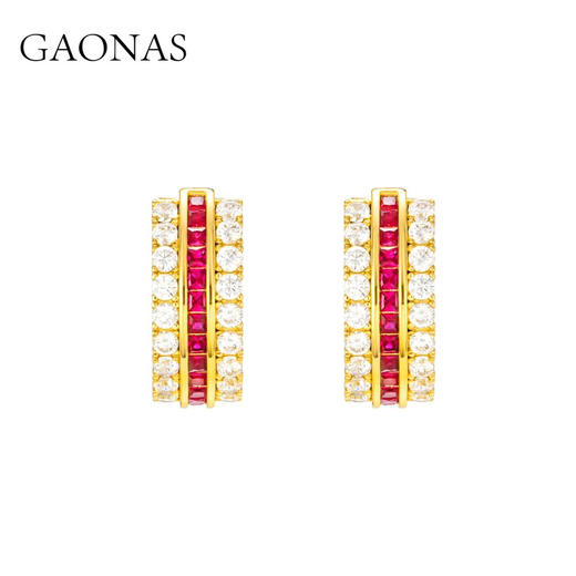 GAONAS 合成锆石耳饰鸿运当头金色时尚圈耳环11992ER 商品图1