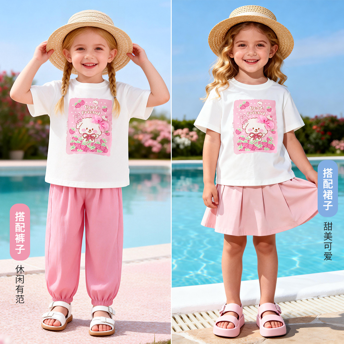 贝贝怡女童夏季短袖T恤