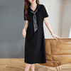 黑色正肩翻领短袖连衣裙夏季大码胖MM遮肉显瘦宽松休闲直筒长裙子 商品缩略图1