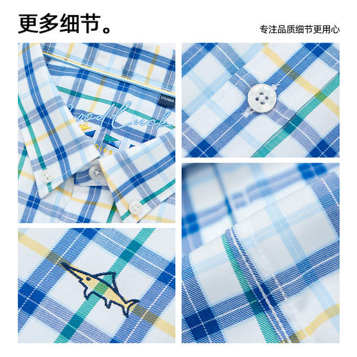 德鲨鲨鱼男装短袖格子衬衫2026夏季新款休闲舒适上衣男打底衬衣服 商品图4