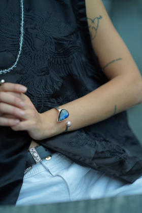 拉长石珍珠银手镯