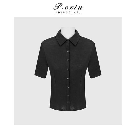 PanYiXiu/潘依绣100%羊毛气质时髦修身收腰显瘦POLO领短袖 W-63860 商品图4